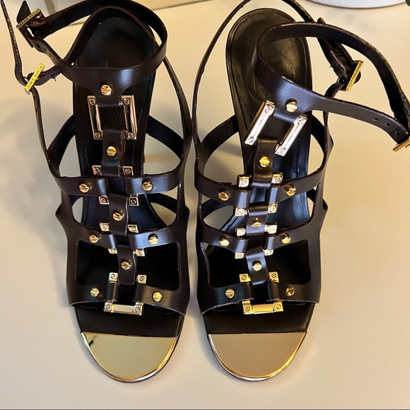 Tory Burch Francesca leather gladiator sandal brown leather with gold SZ 7 - Picture 3 of 13